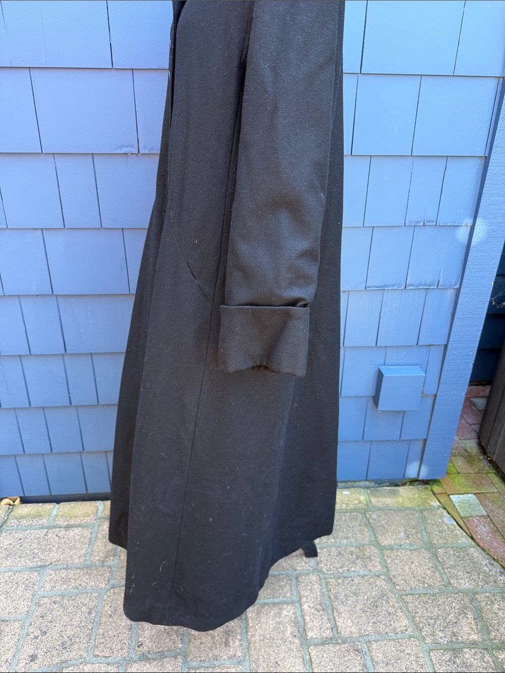 Harve Benard Long Black Trench Coat 14 XL wool blend lined Mary Poppins - Picture 8 of 11